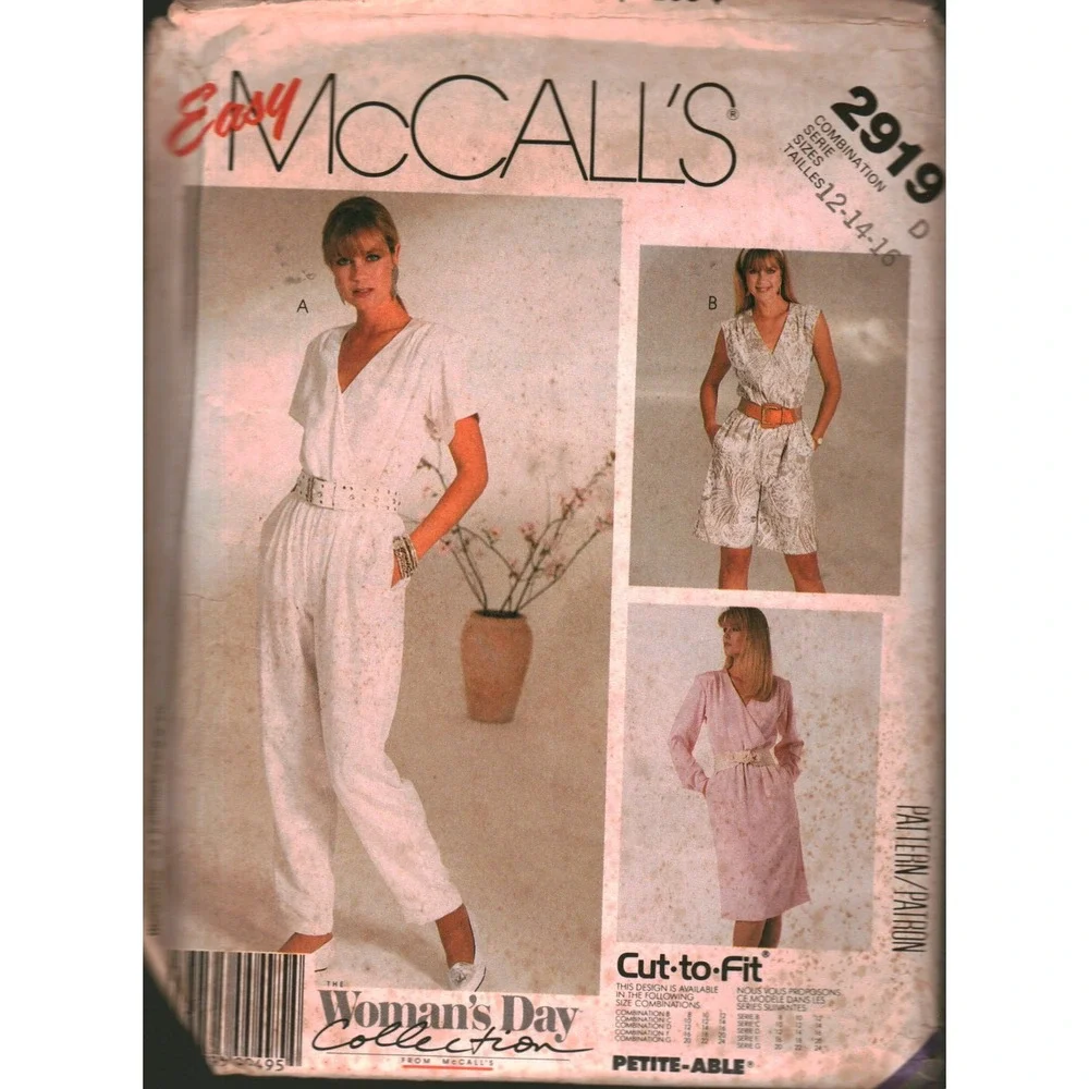 Vintage 1987 McCalls 2919 Sewing Pattern Jumpsuit Dress Woman's Day Size 12-14